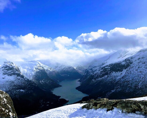 Scenic view of snowcapped mountains against sky