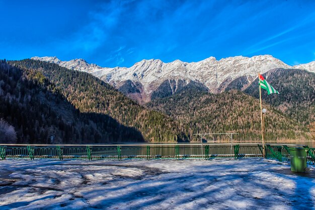 Scenic view of snowcapped mountains against sky