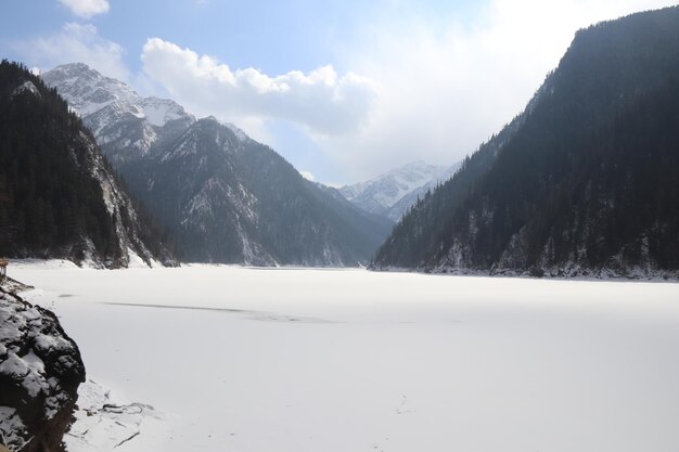 Scenic view of snowcapped mountains against sky