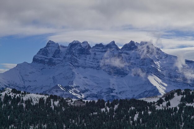 Scenic view of snowcapped mountains against sky