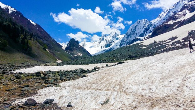 Scenic view of snowcapped mountains against sky