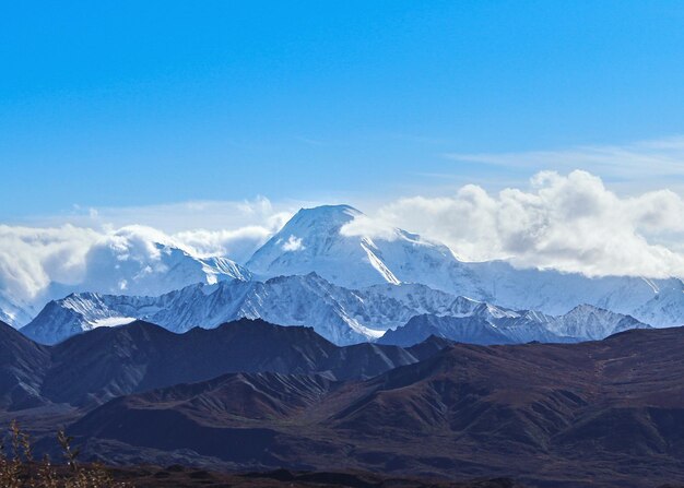 Scenic view of snowcapped mountains against sky