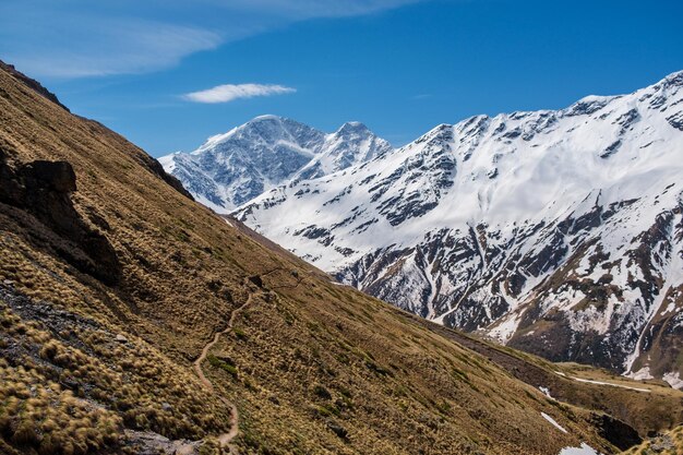 Scenic view of snowcapped mountains against sky