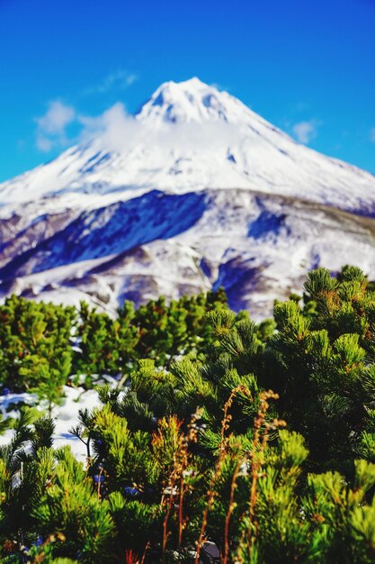 Photo scenic view of snowcapped mountains against sky