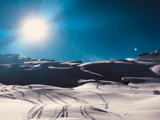 Scenic view of snowcapped mountains against sky