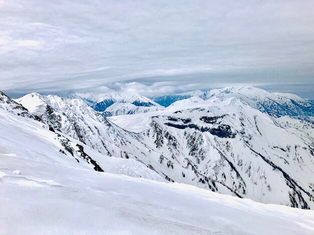 Scenic view of snowcapped mountains against sky