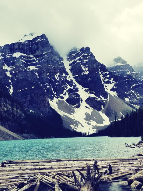 Scenic view of snowcapped mountains against sky