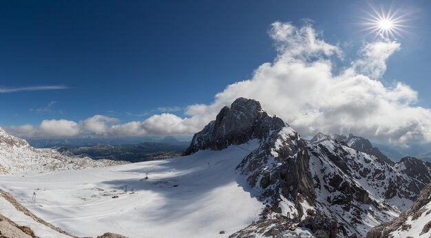 Scenic view of snowcapped mountains against sky