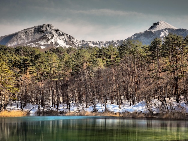 Scenic view of snowcapped mountains against sky