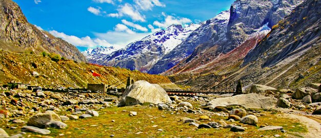 Scenic view of snowcapped mountains against sky