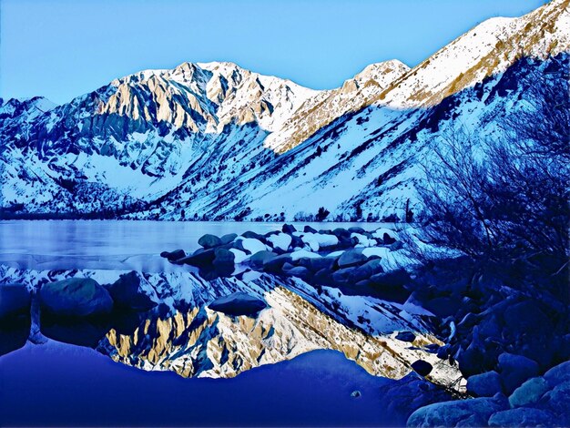 Photo scenic view of snowcapped mountains against sky