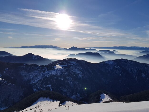 Scenic view of snowcapped mountains against sky