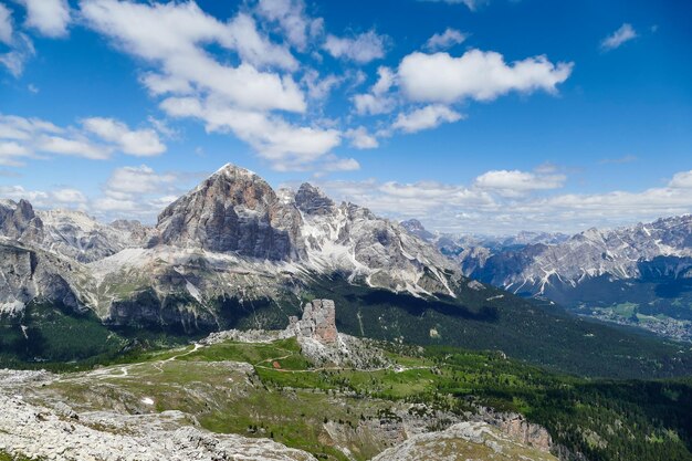 Foto la vista panoramica delle montagne innevate contro il cielo