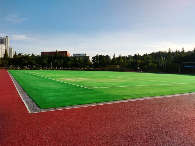 하늘 을 배경 으로 하는 축구장 의 풍경