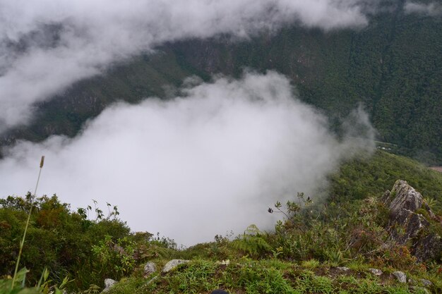 Scenic view of tree mountains against sky