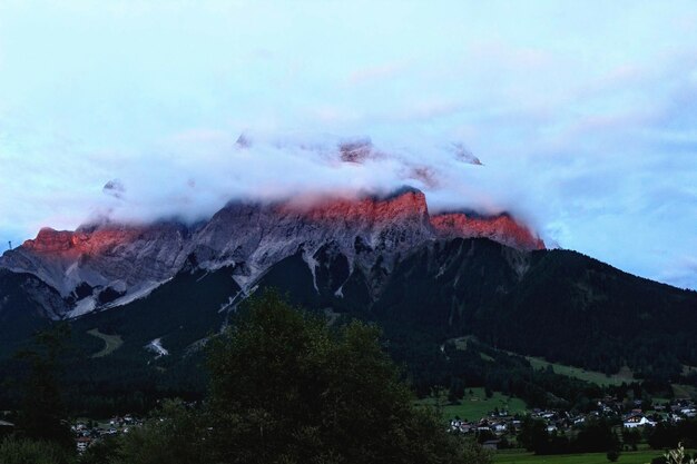 Scenic view of volcanic mountain against sky