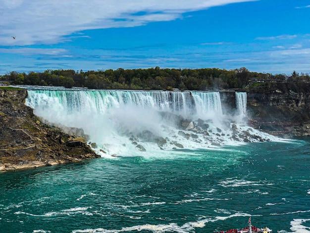 scenic view of waterfall against sky