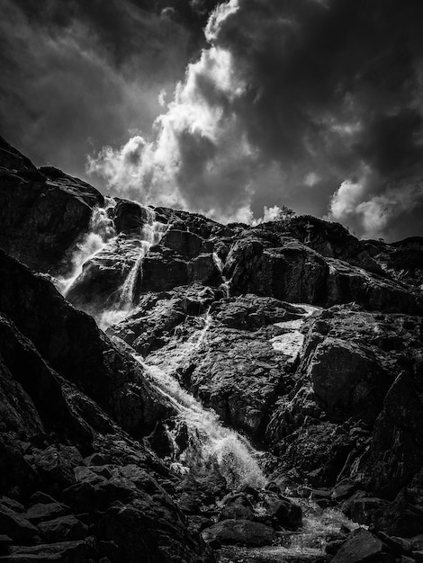 Scenic view of waterfall against sky