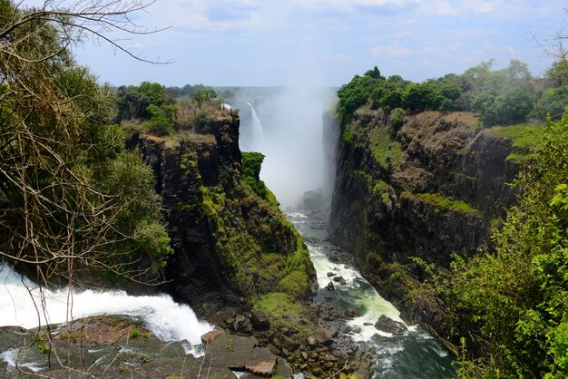 Foto vista panoramica di una cascata nella foresta contro il cielo