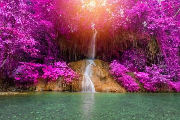 Photo scenic view of waterfall in forest