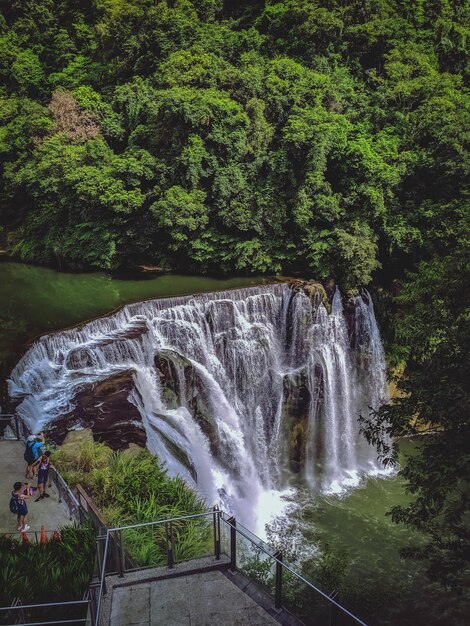 Photo scenic view of waterfall in forest