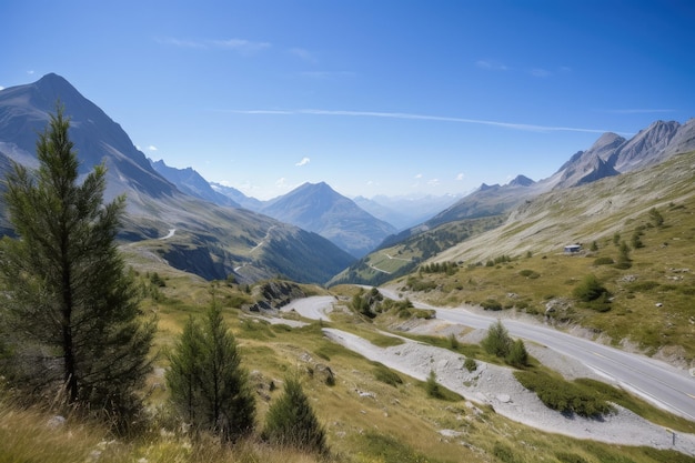 A scenic view of a winding road in the mountains generative AI