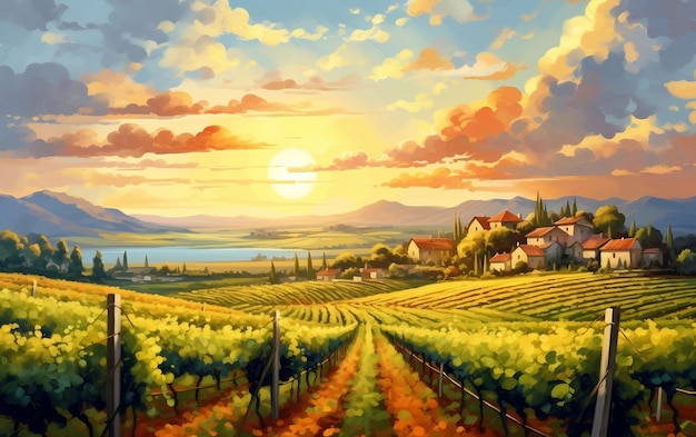 Scenic Vineyards Bathed in Sunshine Beauty Generative AI
