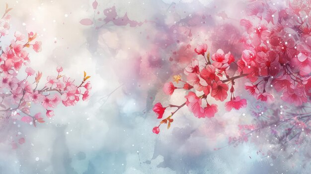 Photo scenic watercolor background floral composition sakura