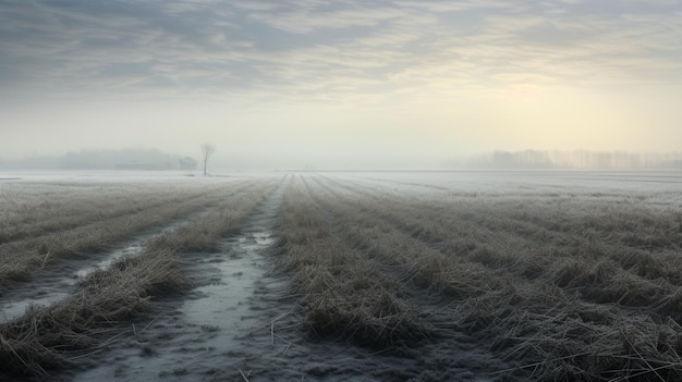 Scenic Winter Field In Rural Singapore A Juxtaposition Of Hard And Soft Lines