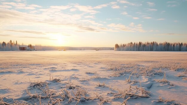 フィンランドの田舎の風景的な冬の風景 大きな畑のスーパー・トータル・ショット