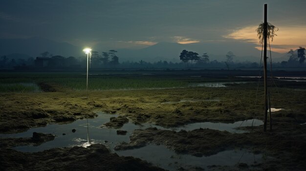 Photo scenic winter landscape in rural indonesia a delicate fusion of light and nature