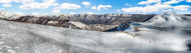 Scenic winter landscape with snow covered mountains Campocatino Italy