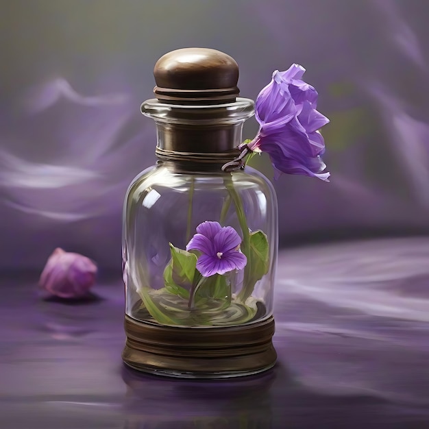ガラスのボトルAIの紫の花の香り