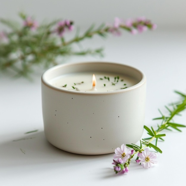 Scented candle aesthetic with flowers