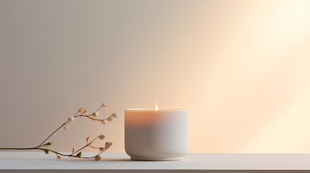 A Scented Candle on a White Table with Vases on a Modern