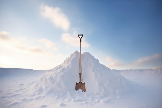 Foto schaaf die rechtop staat in een sneeuwhoop gemaakt met generatieve ai