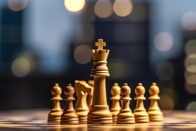 Schaakbord met bedrijfsstrategietactiek en concurrentie van een schaakspel Zakelijk en leiderschap