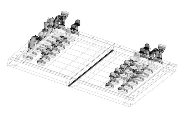 Schaakspel op het bordframe draadmodel