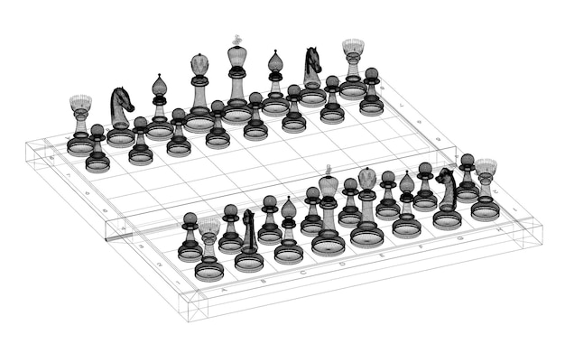 Schaakspel op het bordframe draadmodel