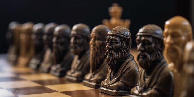 Schaakstukken op een schaakbord met een van hen zegt 'de wijze'