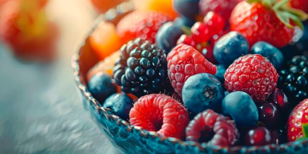 schaal met levendige bessen met de verschillende kleuren en texturen van het verse fruit Generatieve AI