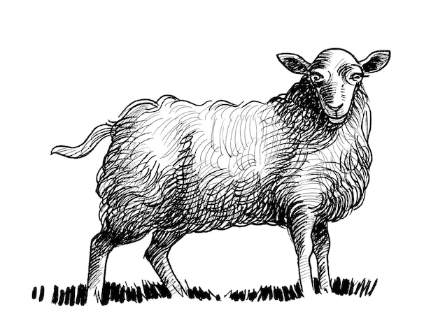 Schaap dier Inkt zwarte en witte tekening