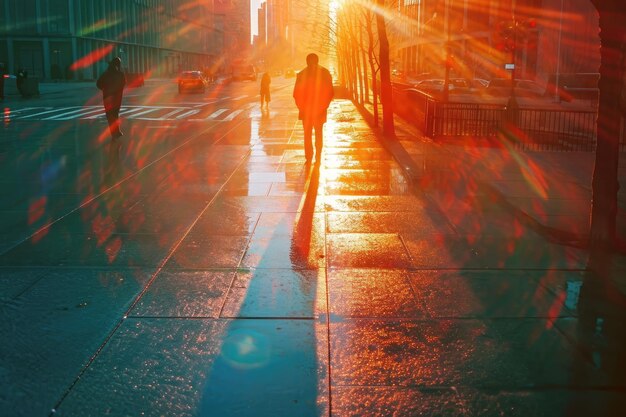 Schaduwspel bij zonsondergang in de stad