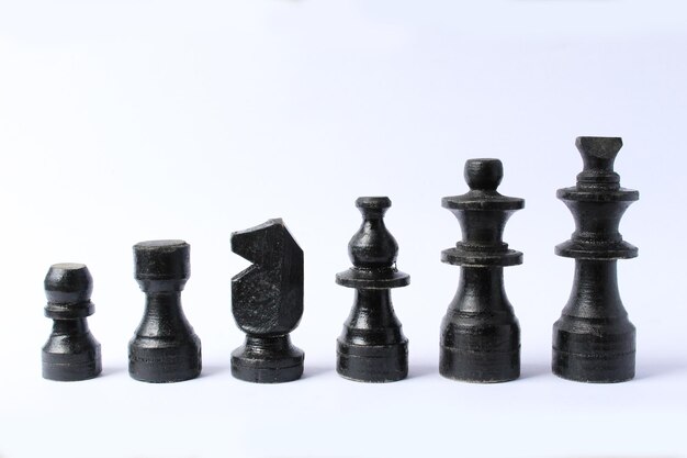 Schaken afbeelding set collectie houten strategie spel sport zwarte kleur met geïsoleerde achtergrond
