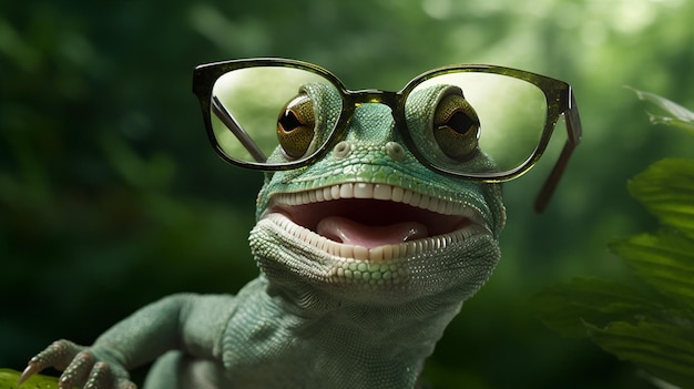 Schale groene reptiel hagedis portret bril dieren in het wild close-up iguana dier Generatieve AI