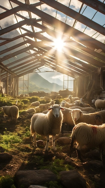 schapen huishouden stabiel natuurlijke landbouwdieren gegenereerd ai