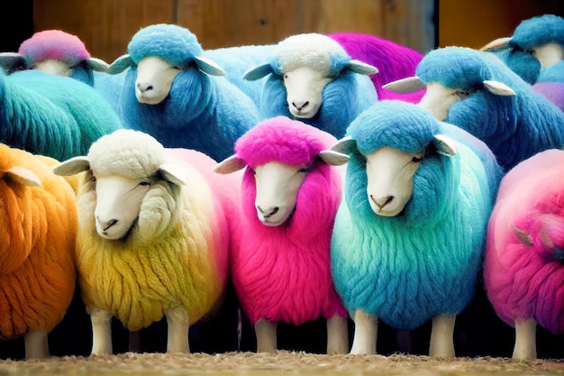 Foto schapen in regenboogkleuren generatieve ai generatieve ai