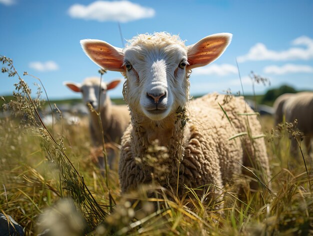 Schapen op de achtergrond van weiden en andere schapen Generatieve AI