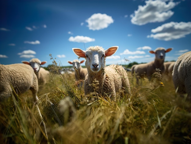 Schapen op de achtergrond van weiden en andere schapen Generatieve AI