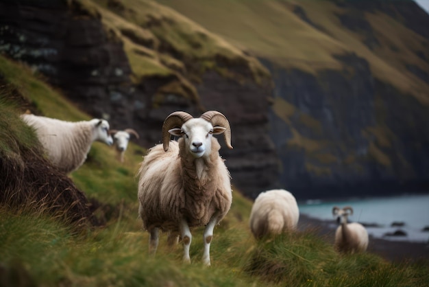 Schapen op een klif aan zee